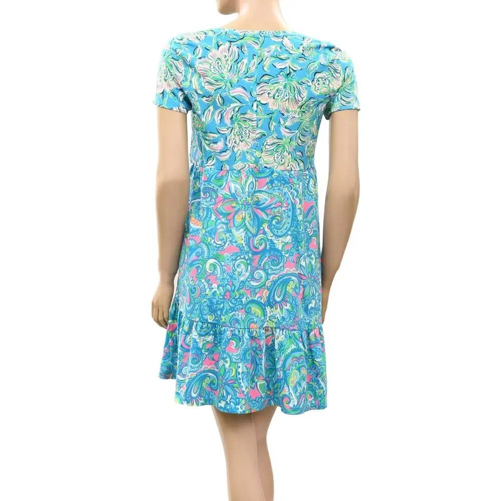 Lilly Pulitzer Floral Paisley Peinted Tiered Swing Mini Dress Cotton S 289511